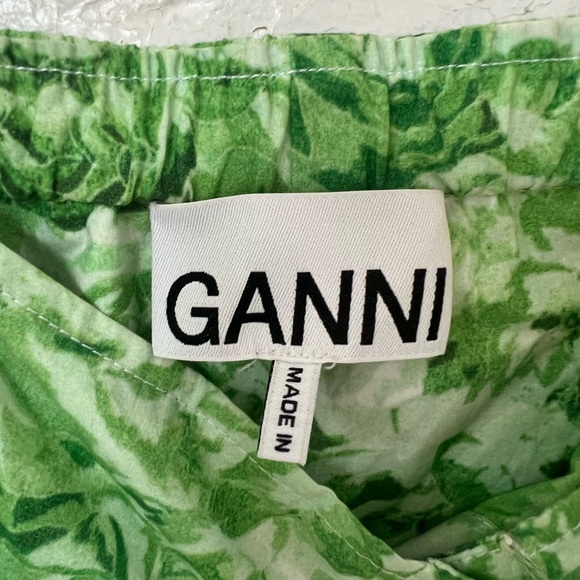 Ganni Green Floral Puff Sleeve Poplin Top - Picture 6 of 7